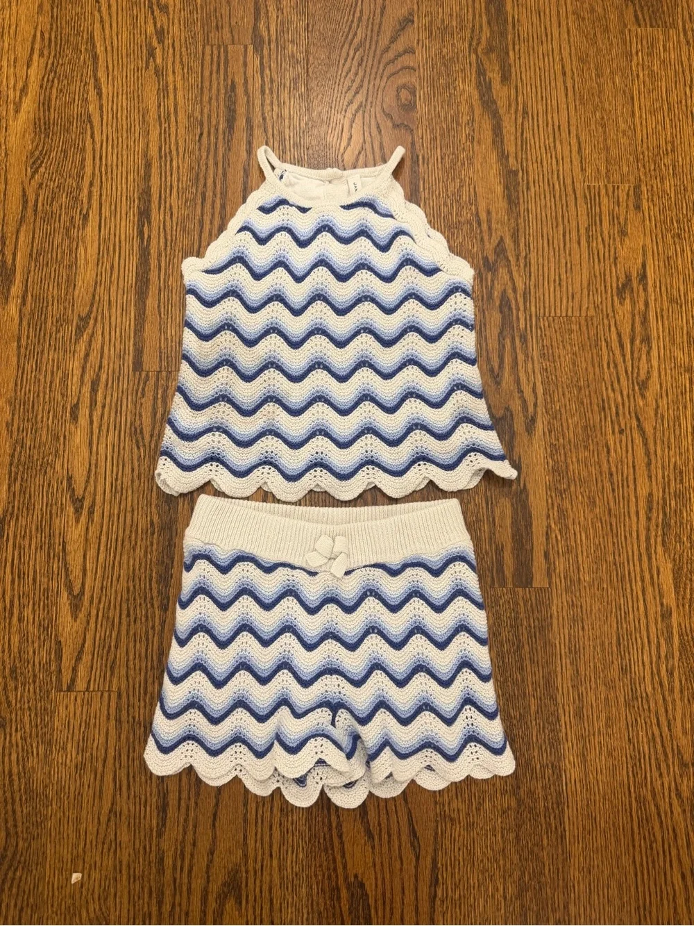 Janie and Jack White and Blue Crochet Wave Kids Matching Set
